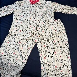 Victoria's Secret White Pajama Set with Black and Red Print